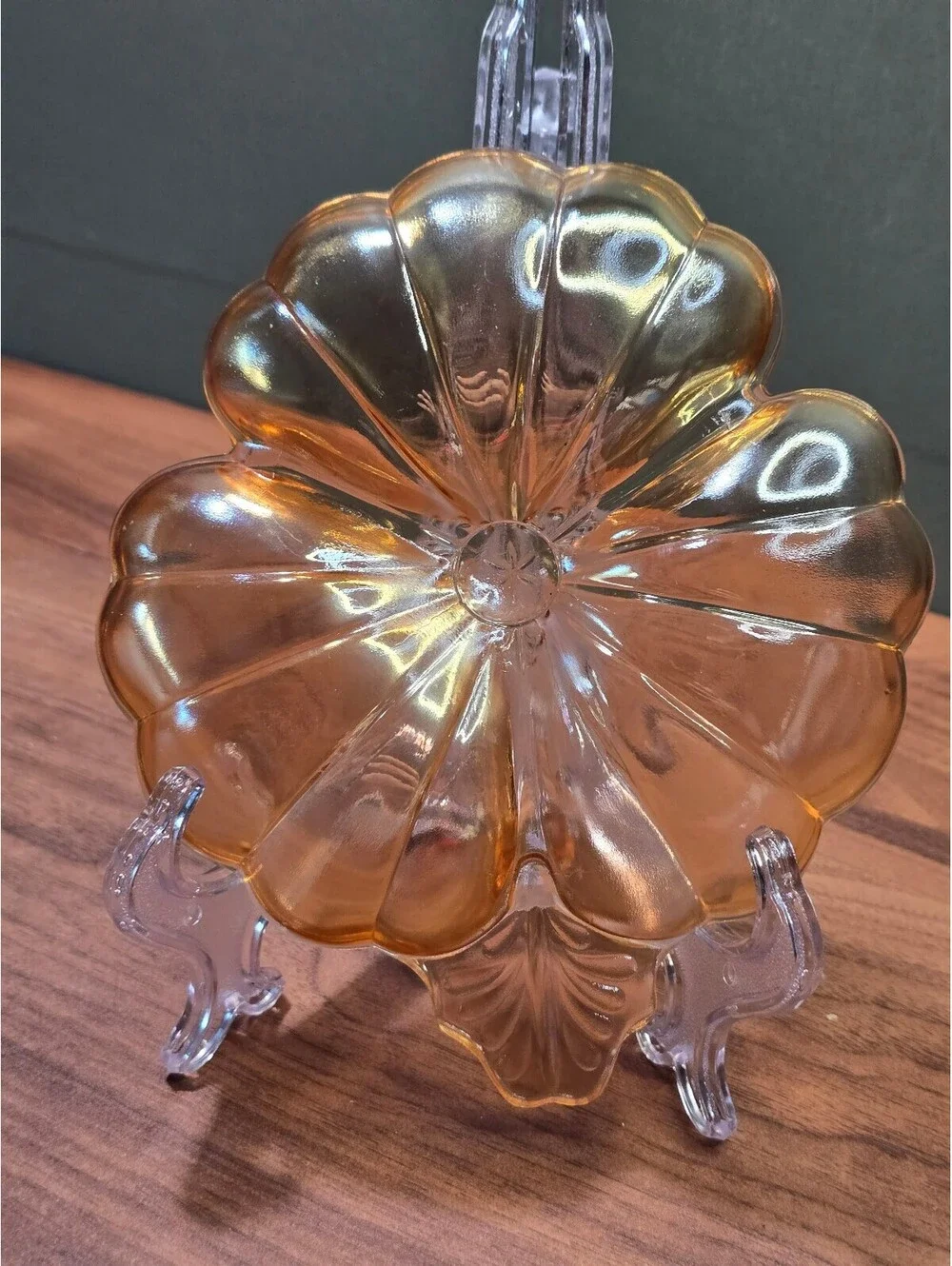 Vintage Amber Glass Flower Shaped Plate
